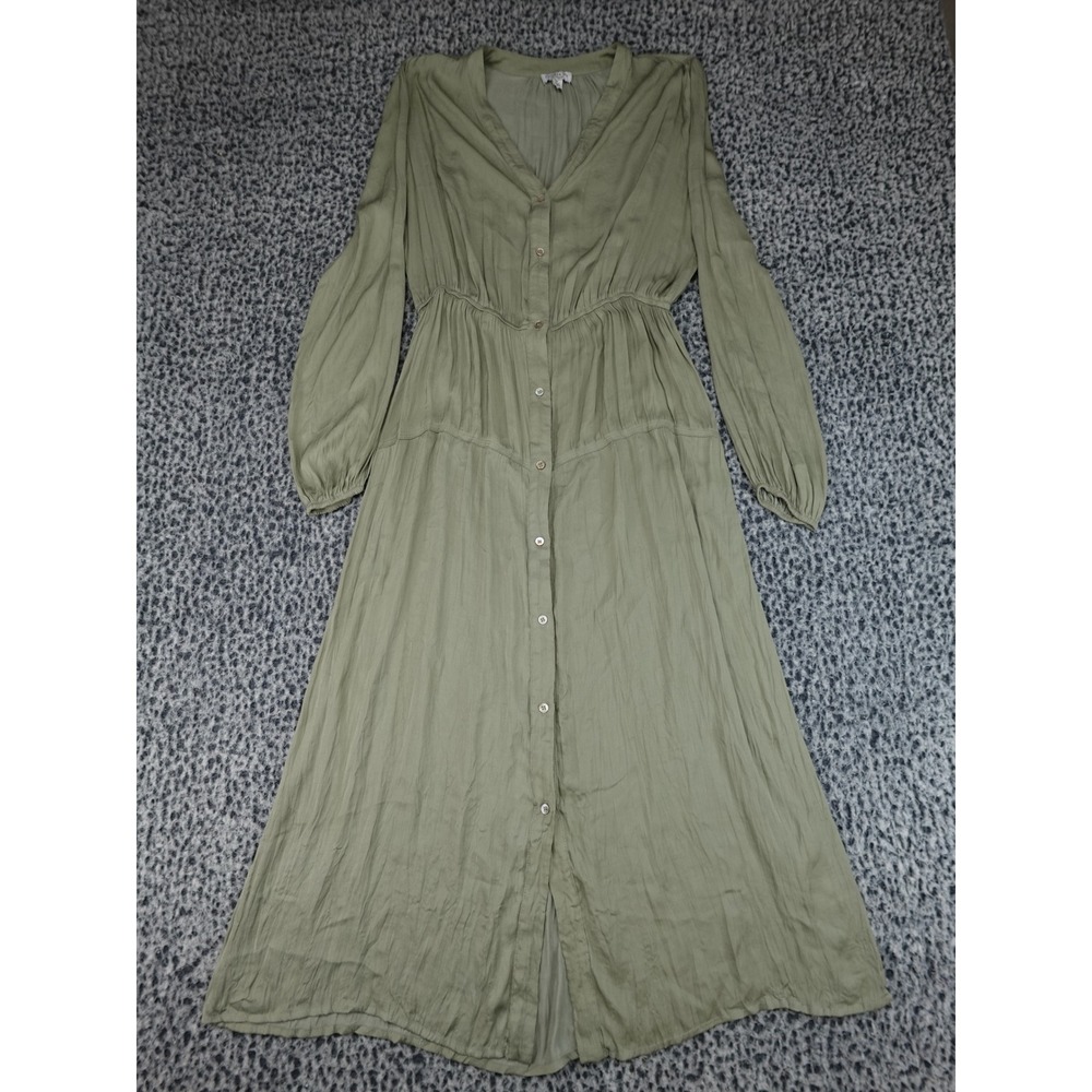 Current Air Maxi Dress Womens Medium Green Button Front Long Sleeve V-Neck Boho